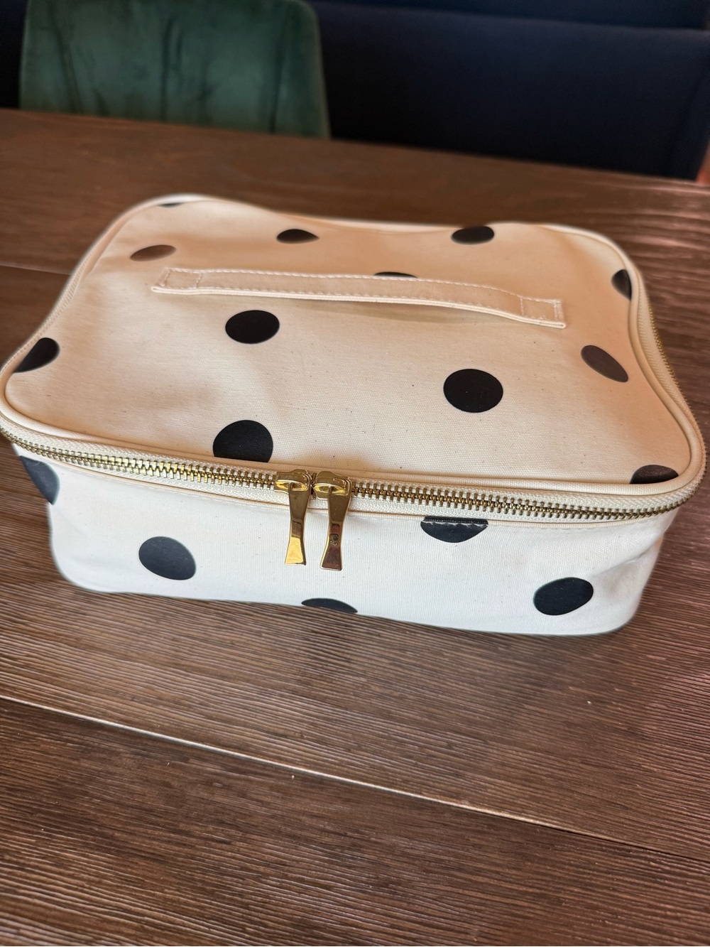 kate spade Cream Canvas Polka Dot Makeup Organizer with Gold Zipper